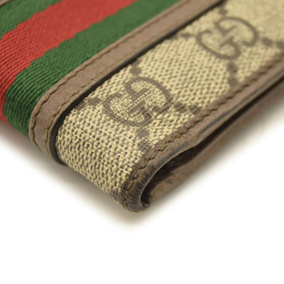 GUCCI Ophidia GG Logo PVC Leather Bifold Wallet Beige