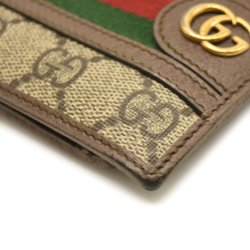 GUCCI Ophidia GG Logo PVC Leather Bifold Wallet Beige