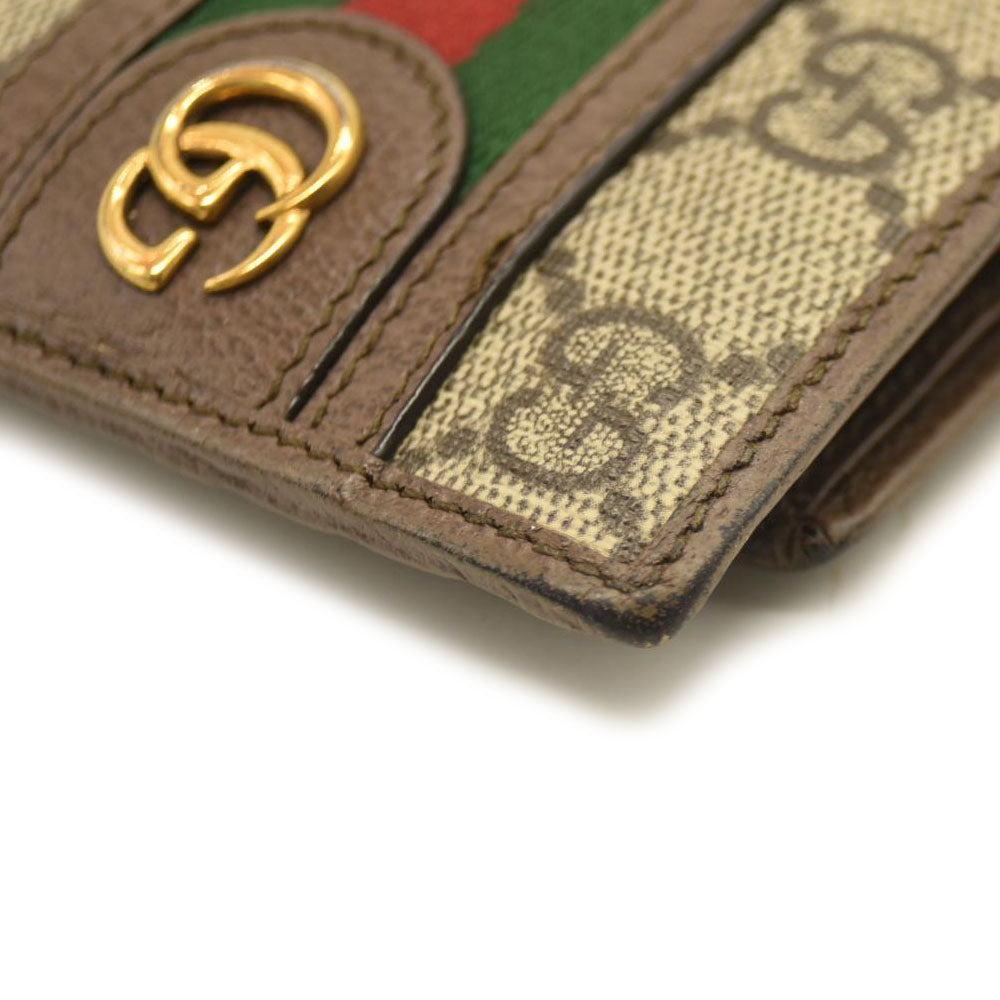 GUCCI Ophidia GG Logo PVC Leather Bifold Wallet Beige