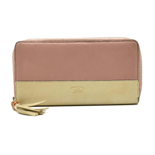 GUCCI Swing Leather Zip Around Long Wallet Bicolor Pink and Cream