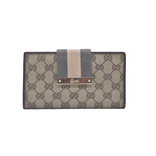 Gucci Beige Green GG Canvas Web Continental Wallet CONSIGNMENT