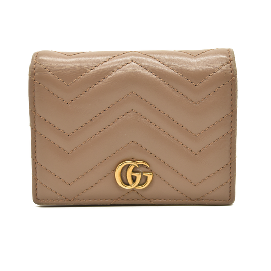 GUCCI GG Marmont Quilted Leather Bifold Wallet Beige