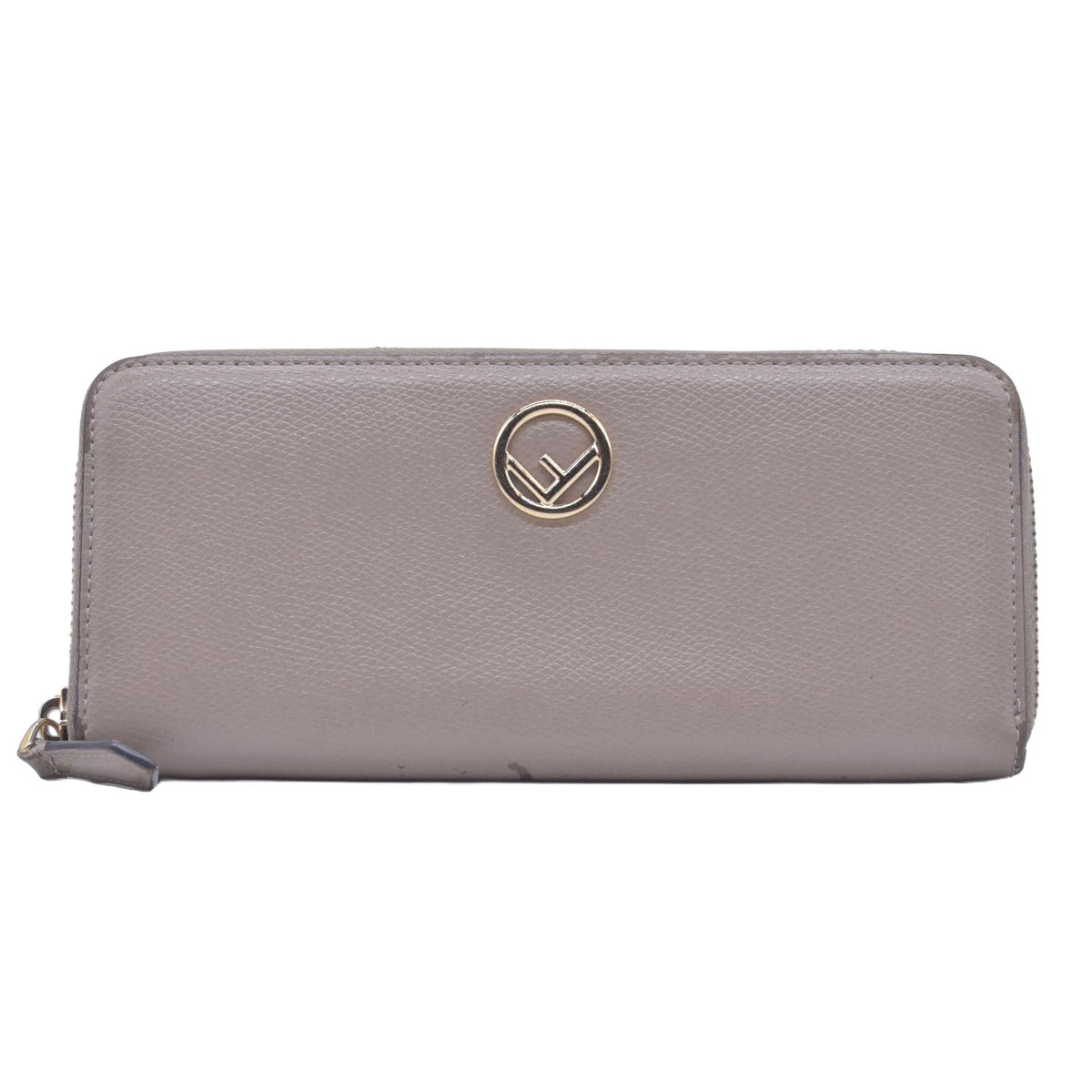 $760 Fendi Vitello Cruis Lucido Fendi Zip Around Wallet Tortora CONSIGNMENT 10021151