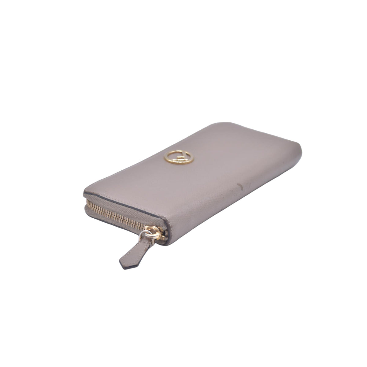 $760 Fendi Vitello Cruis Lucido Fendi Zip Around Wallet Tortora CONSIGNMENT 10021151