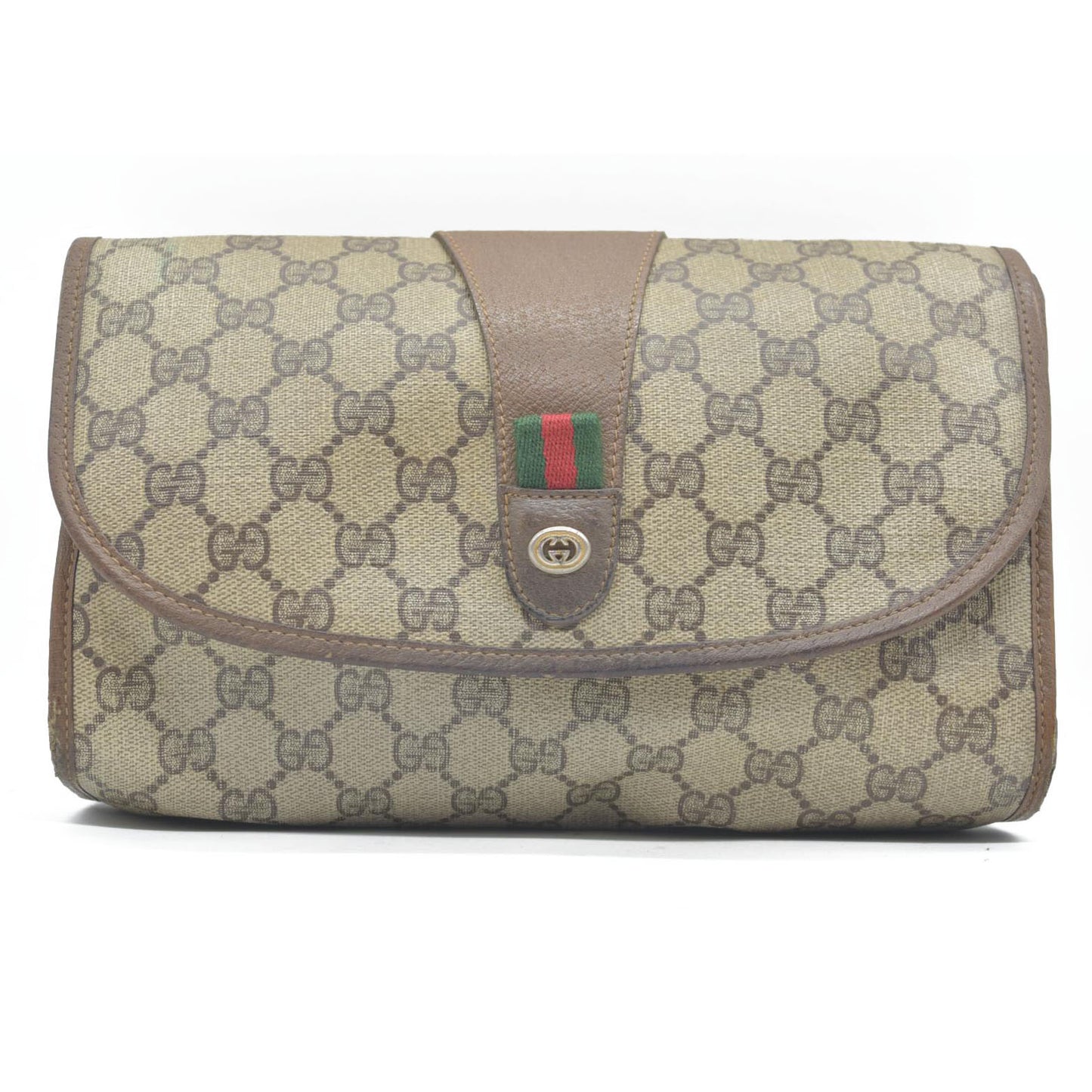 $880 Gucci GG Sherry Line PVC Leather Pouch Clutch Bag