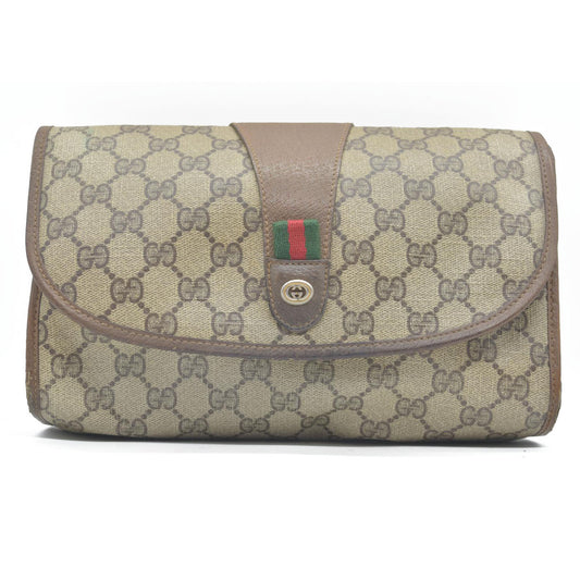 $880 Gucci GG Sherry Line PVC Leather Pouch Clutch Bag