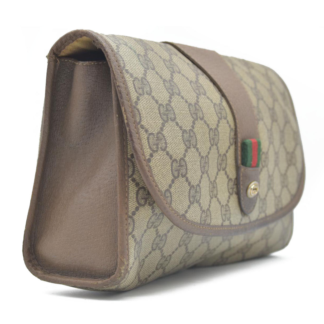 $880 Gucci GG Sherry Line PVC Leather Pouch Clutch Bag