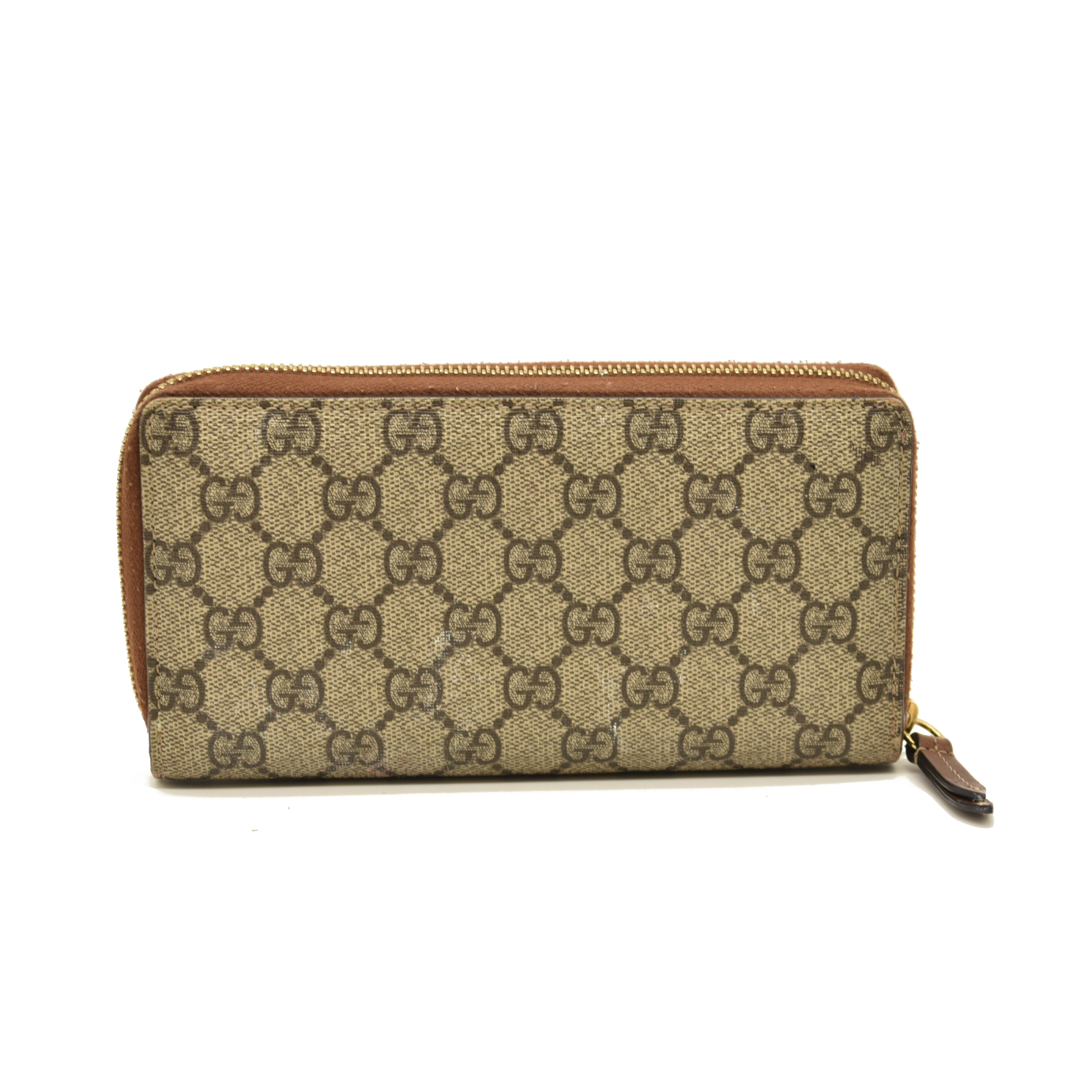 Gucci  GG Supreme Monogram Cuoio Toscano Zip Around Wallet Beige Ebony Cuir