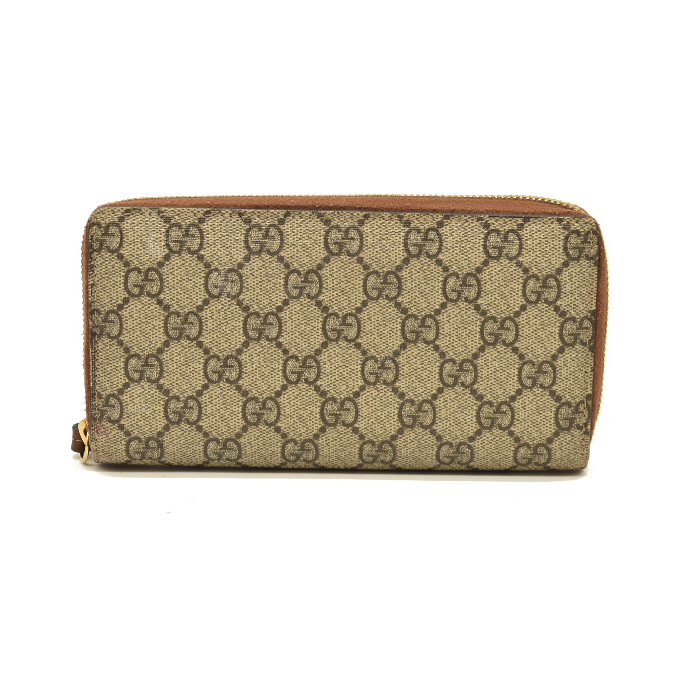 Gucci  GG Supreme Monogram Cuoio Toscano Zip Around Wallet Beige Ebony Cuir