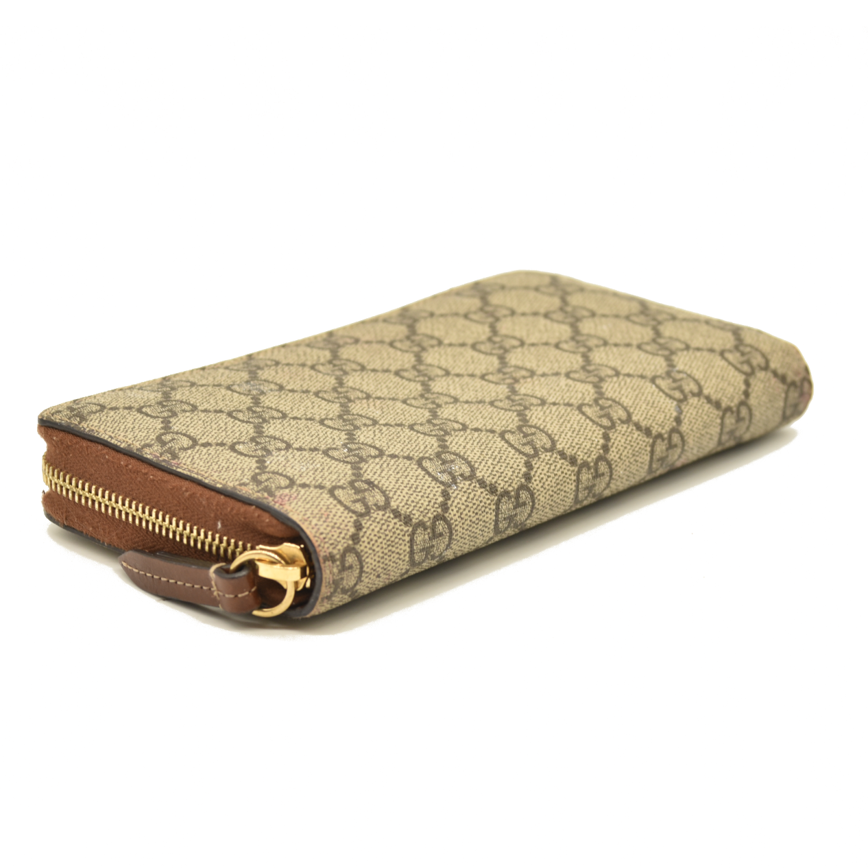 Gucci  GG Supreme Monogram Cuoio Toscano Zip Around Wallet Beige Ebony Cuir