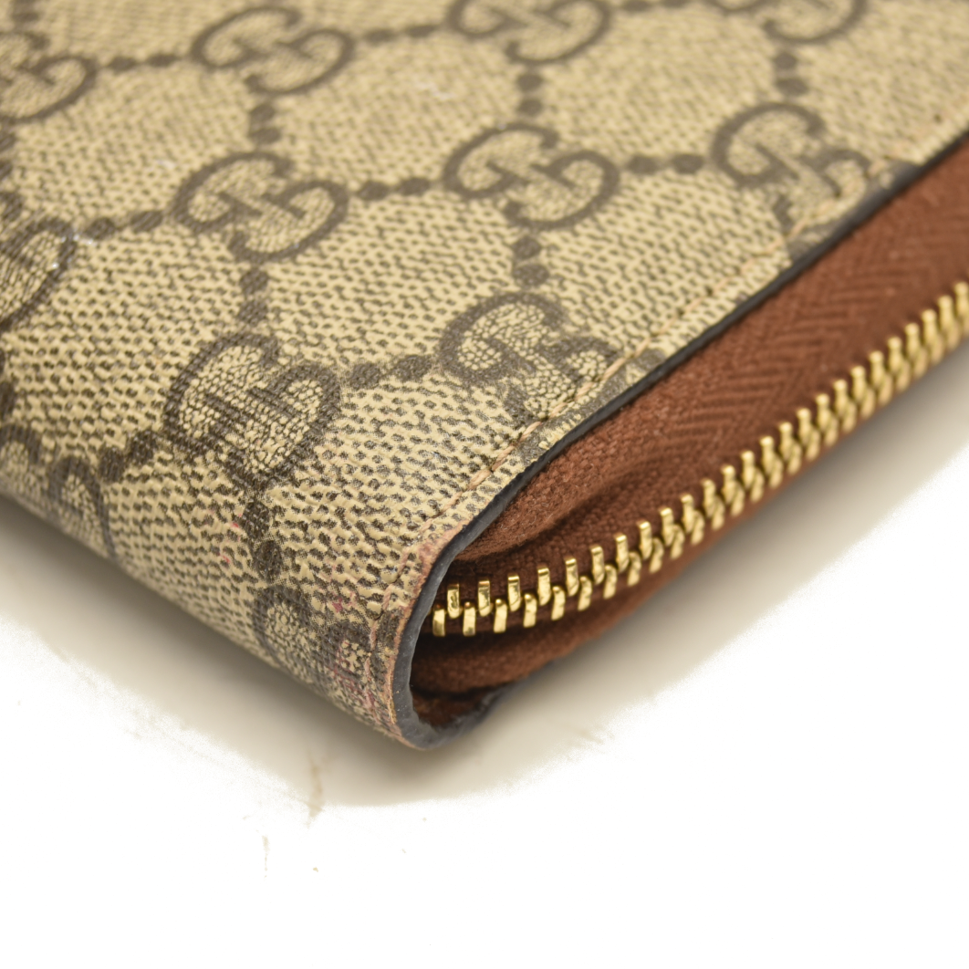 Gucci  GG Supreme Monogram Cuoio Toscano Zip Around Wallet Beige Ebony Cuir