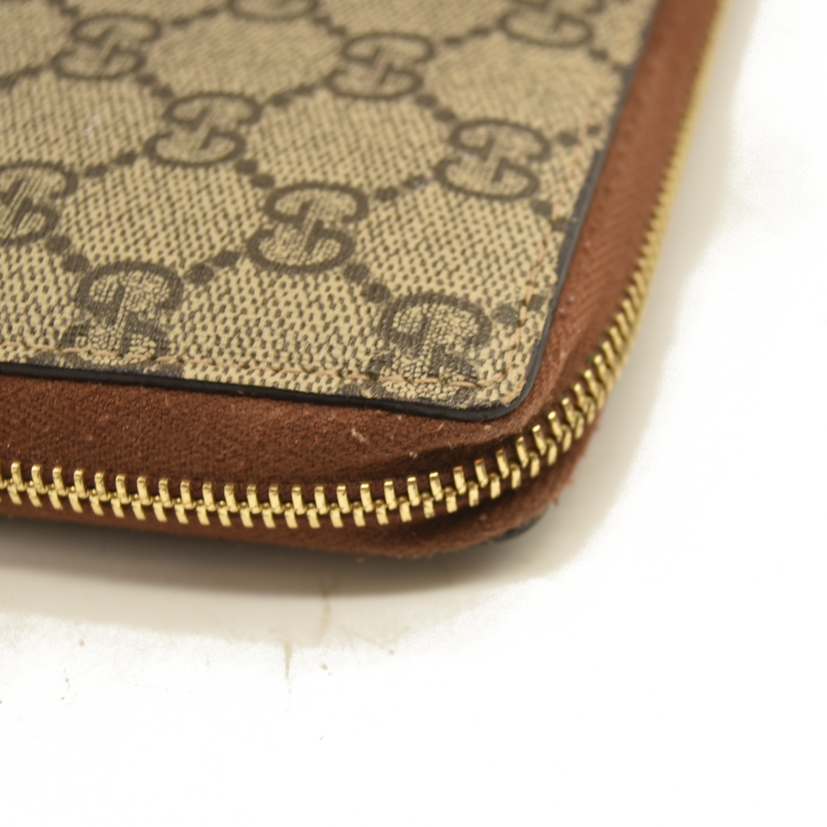 Gucci  GG Supreme Monogram Cuoio Toscano Zip Around Wallet Beige Ebony Cuir