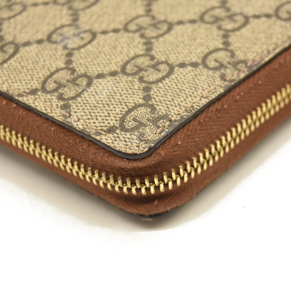 Gucci  GG Supreme Monogram Cuoio Toscano Zip Around Wallet Beige Ebony Cuir