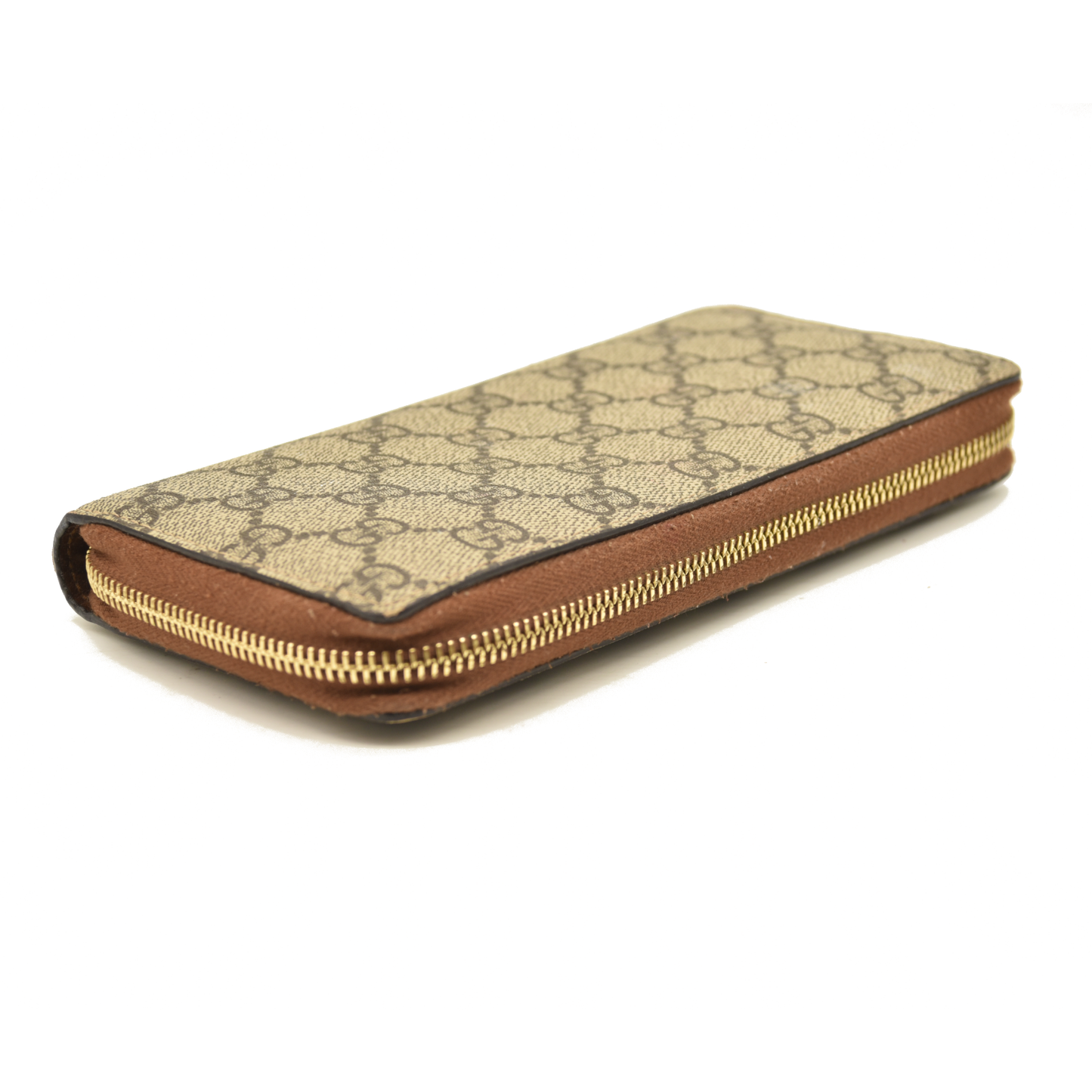 Gucci  GG Supreme Monogram Cuoio Toscano Zip Around Wallet Beige Ebony Cuir