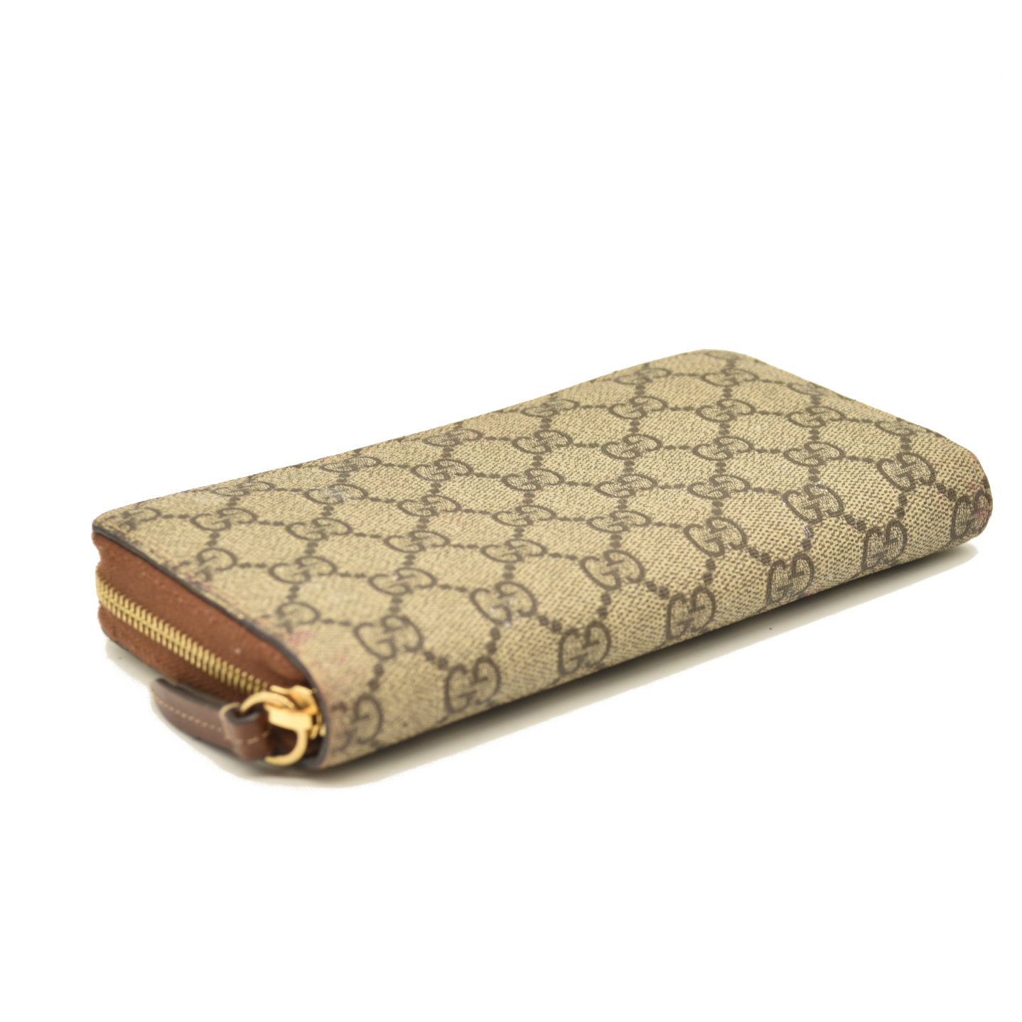 Gucci  GG Supreme Monogram Cuoio Toscano Zip Around Wallet Beige Ebony Cuir