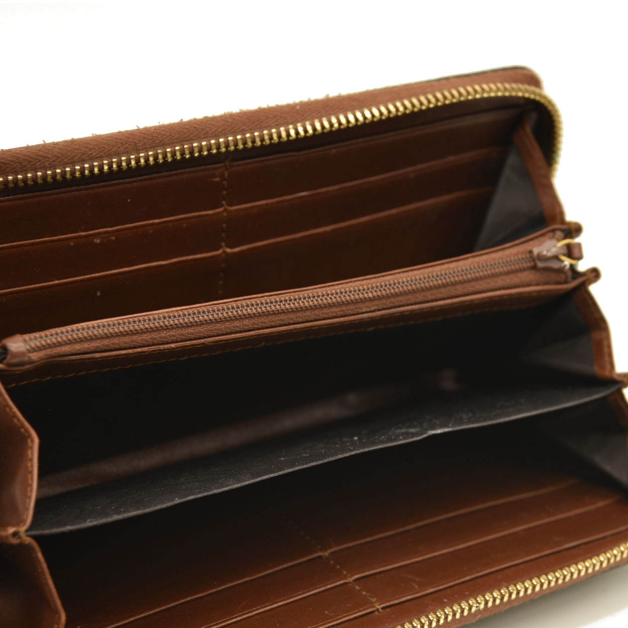 Gucci  GG Supreme Monogram Cuoio Toscano Zip Around Wallet Beige Ebony Cuir