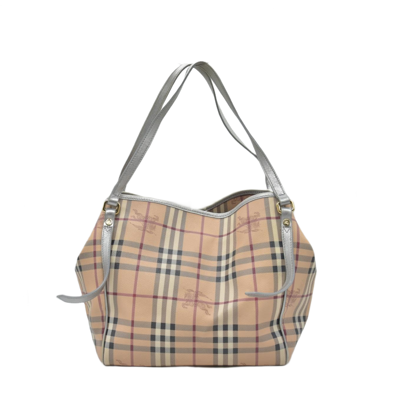 $895 Burberry Haymarket Check Small Canterbury Tote Silver