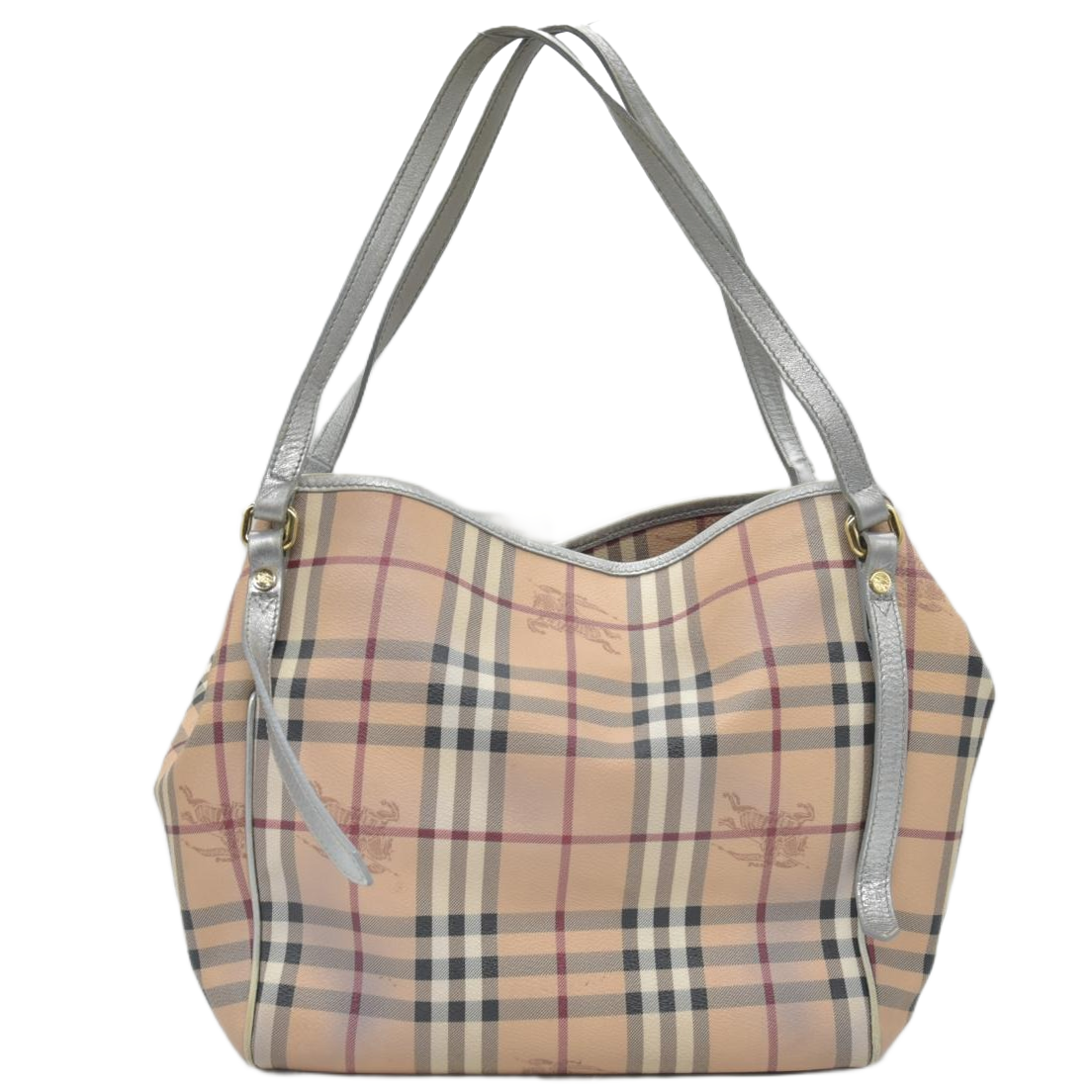 $895 Burberry Haymarket Check Small Canterbury Tote Silver