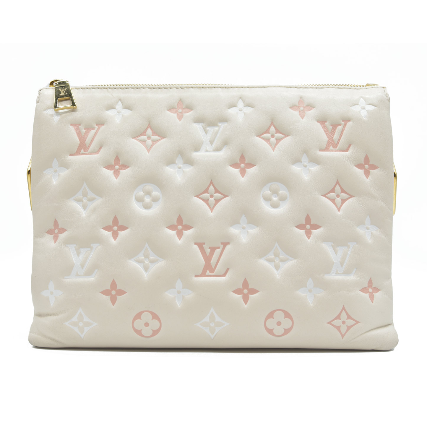 $5100 Louis Vuitton Lambskin Embossed Monogram Coussin PM Natural Creme 2023