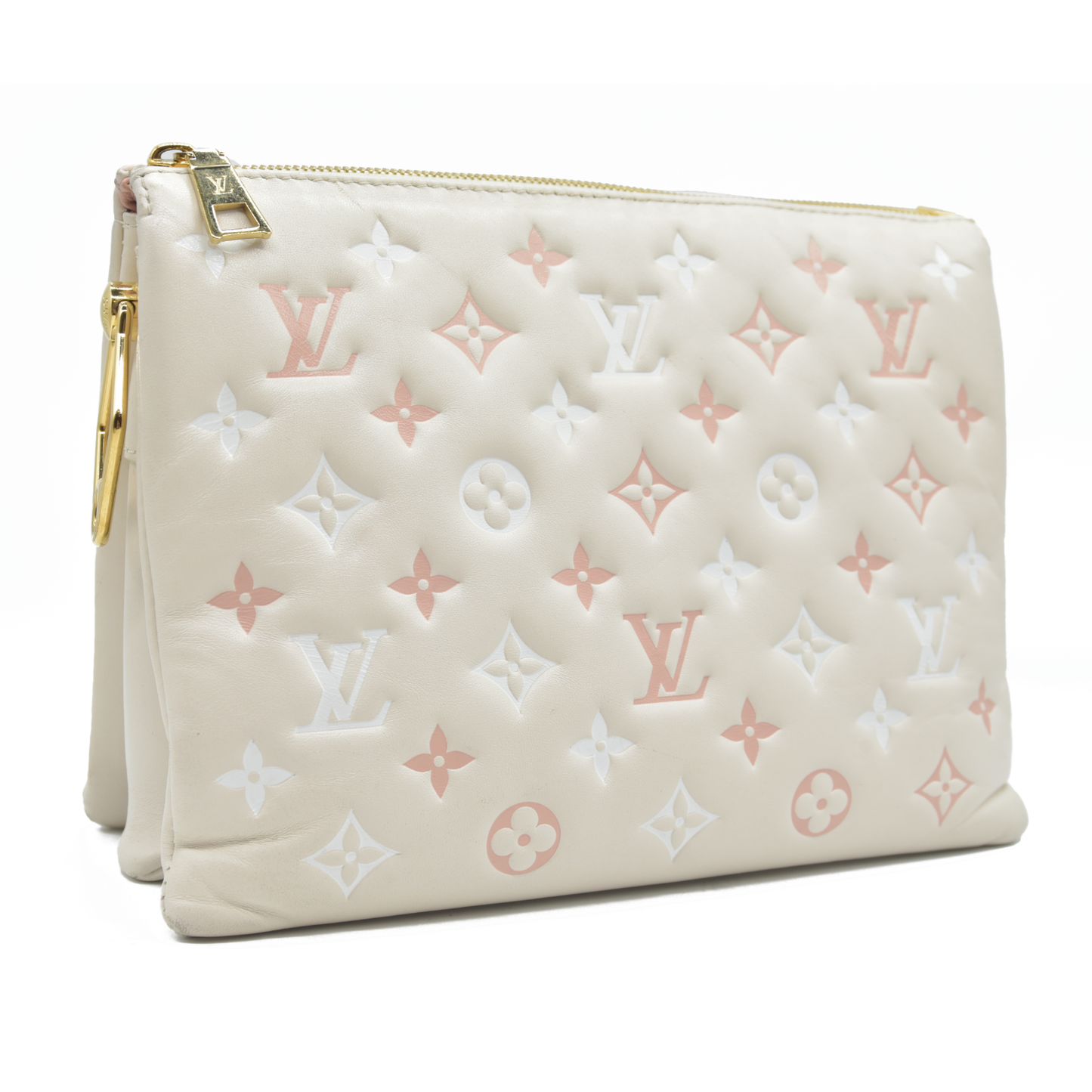 $5100 Louis Vuitton Lambskin Embossed Monogram Coussin PM Natural Creme 2023