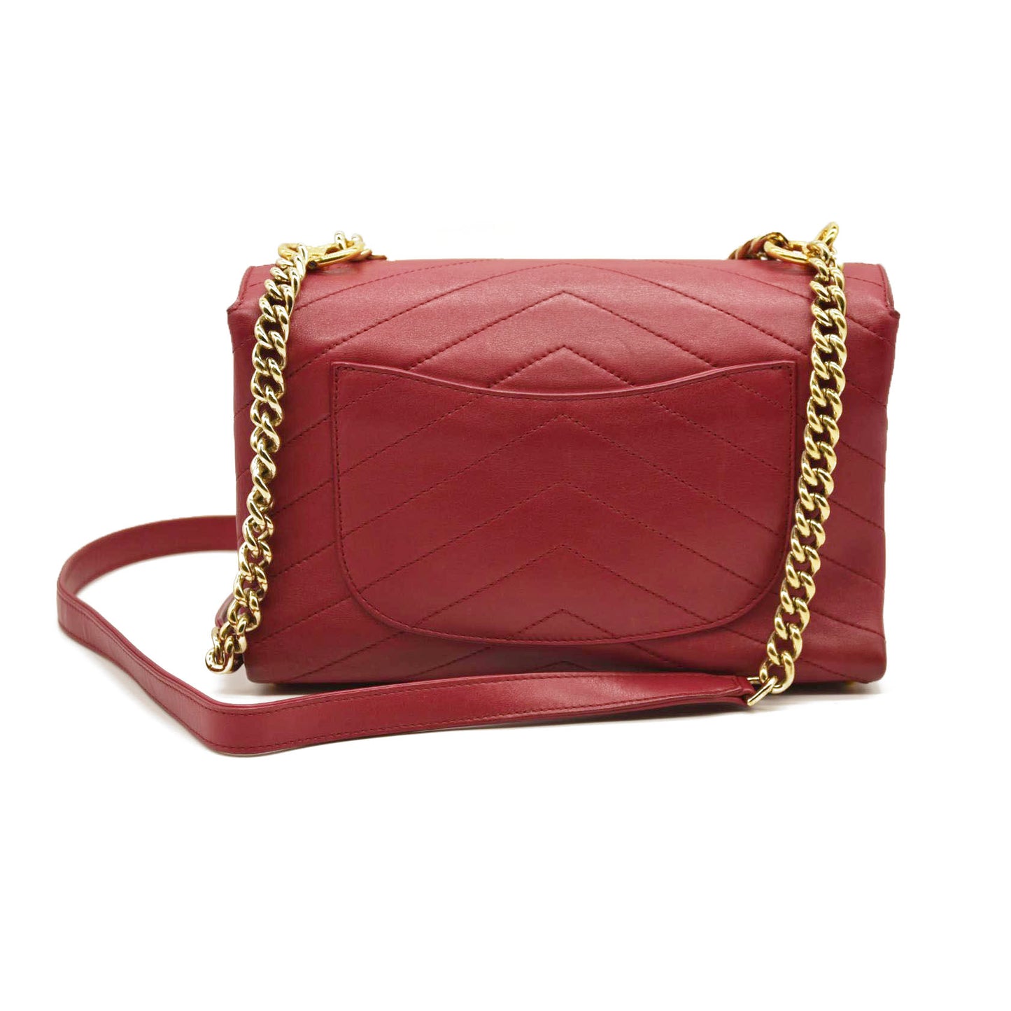 CHANEL  Calfskin Chevron Stitched Small Coco Flap Bag Red