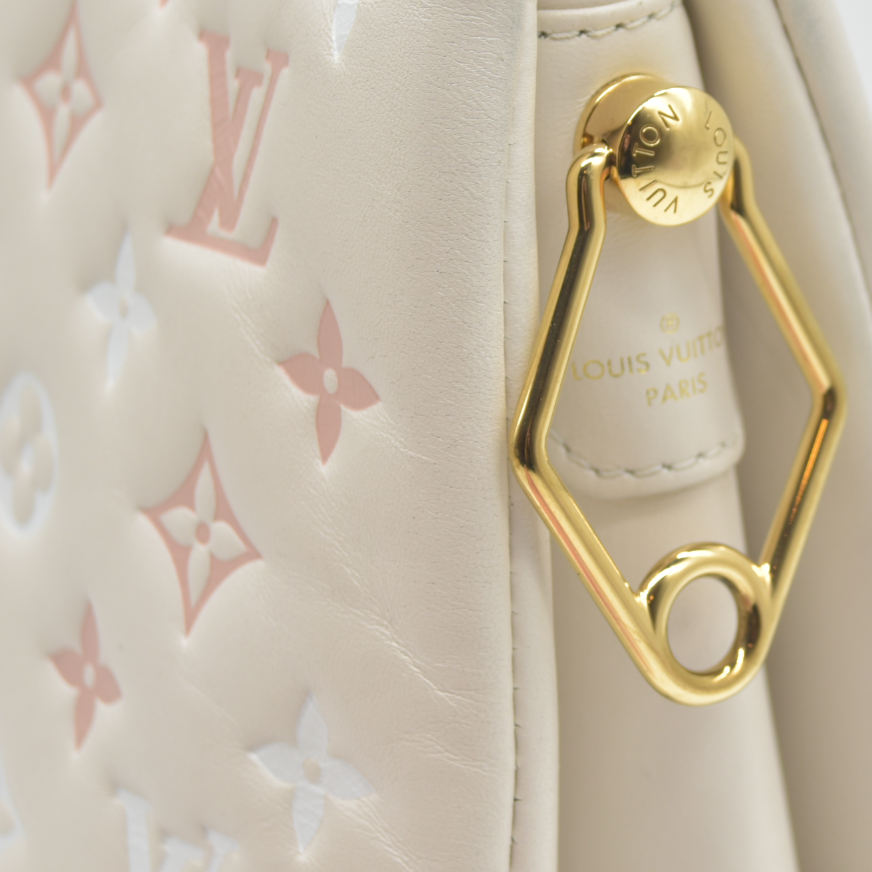 $5100 Louis Vuitton Lambskin Embossed Monogram Coussin PM Natural Creme 2023