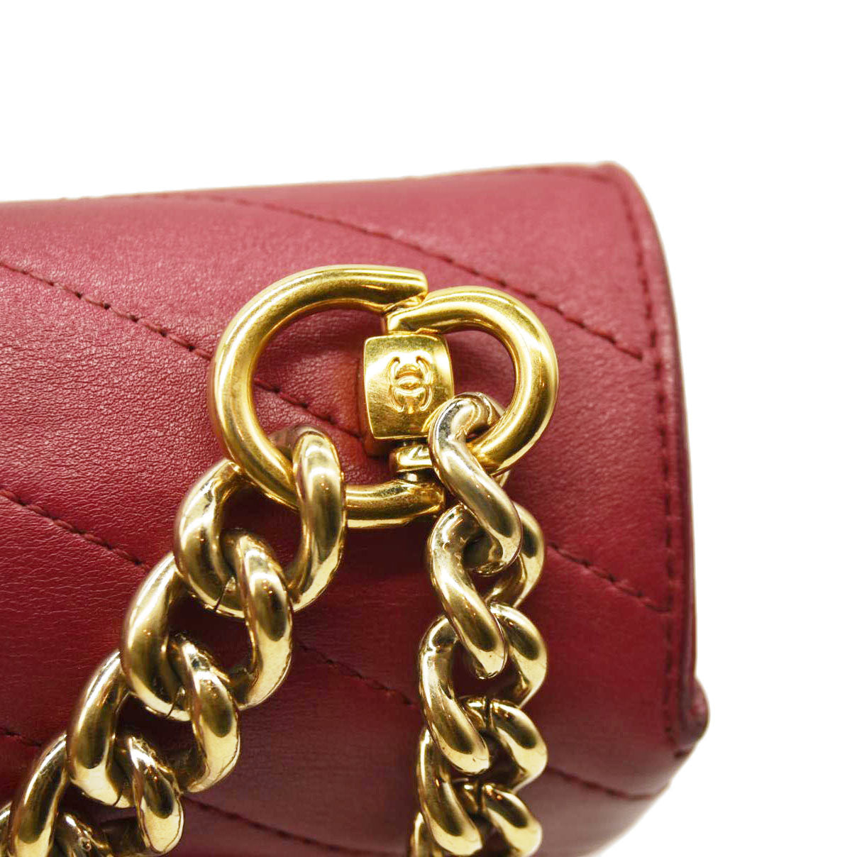 CHANEL  Calfskin Chevron Stitched Small Coco Flap Bag Red