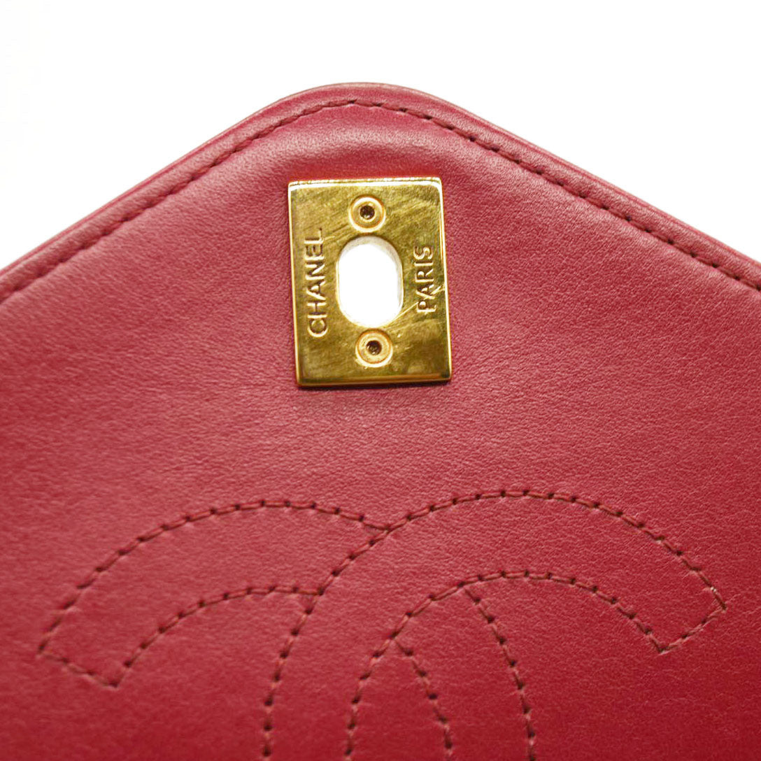 CHANEL  Calfskin Chevron Stitched Small Coco Flap Bag Red