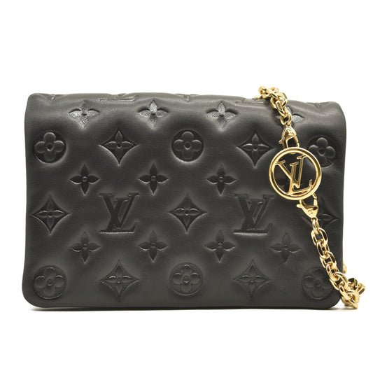LOUIS VUITTON Lambskin Embossed Monogram Pochette Coussin Black