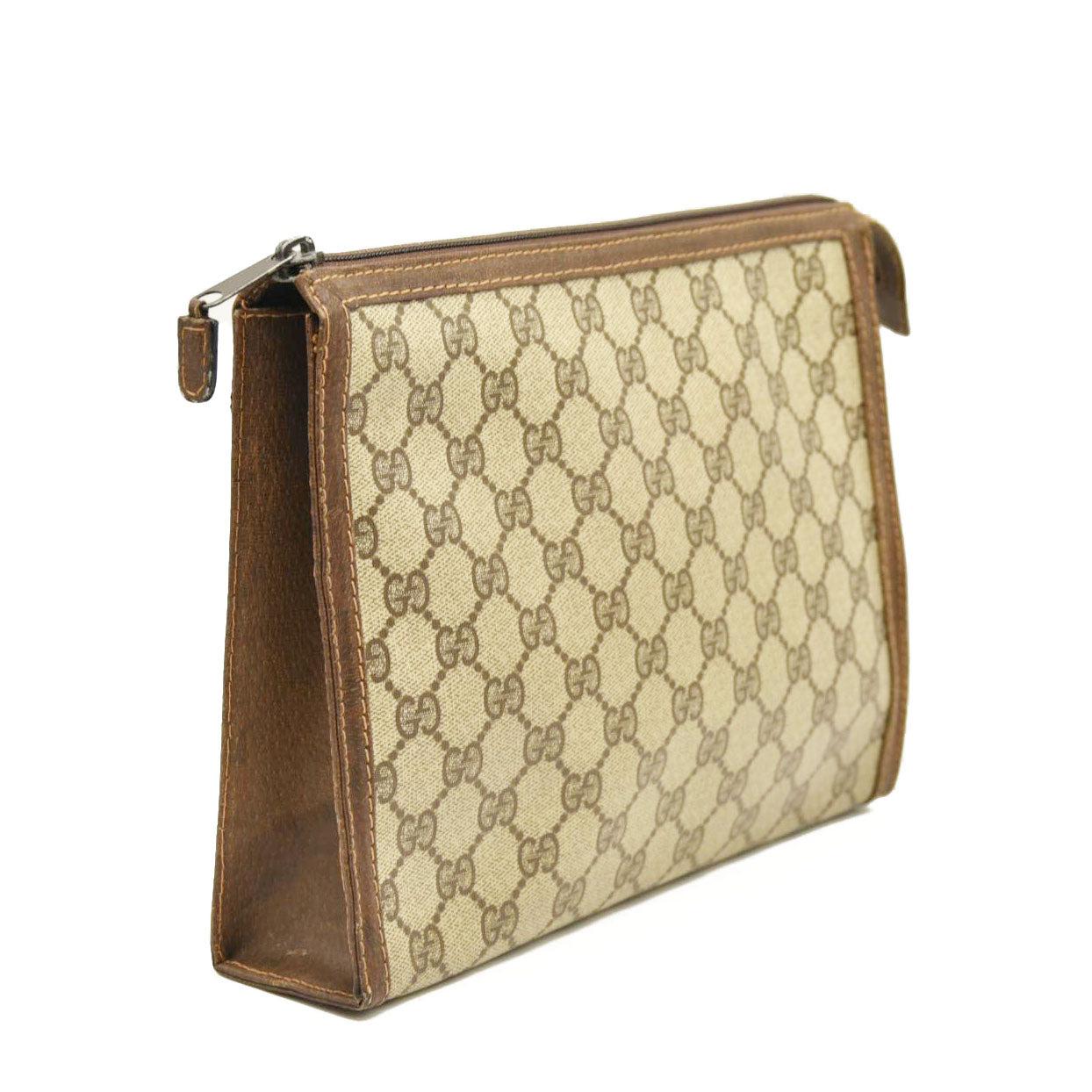 Vintage GUCCI GG Logo PVC Clutch Bag Beige