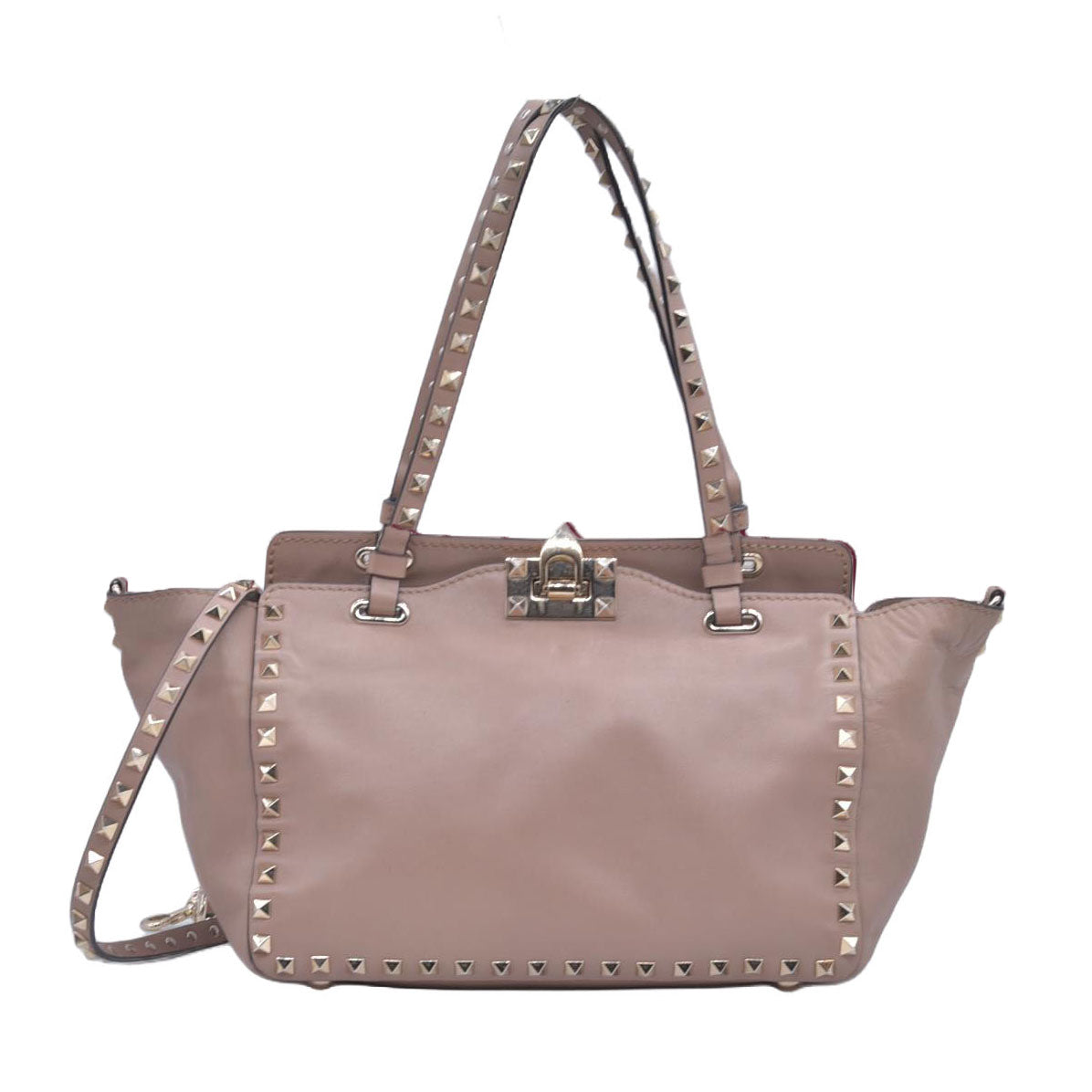 $2450 Valentino Rockstud Top Handle Smalll Shoulder Bag Beige 10021132