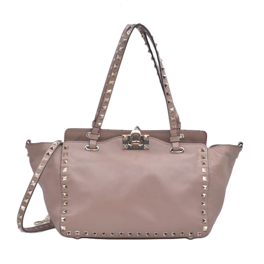 $2450 Valentino Rockstud Top Handle Smalll Shoulder Bag Beige 10021132