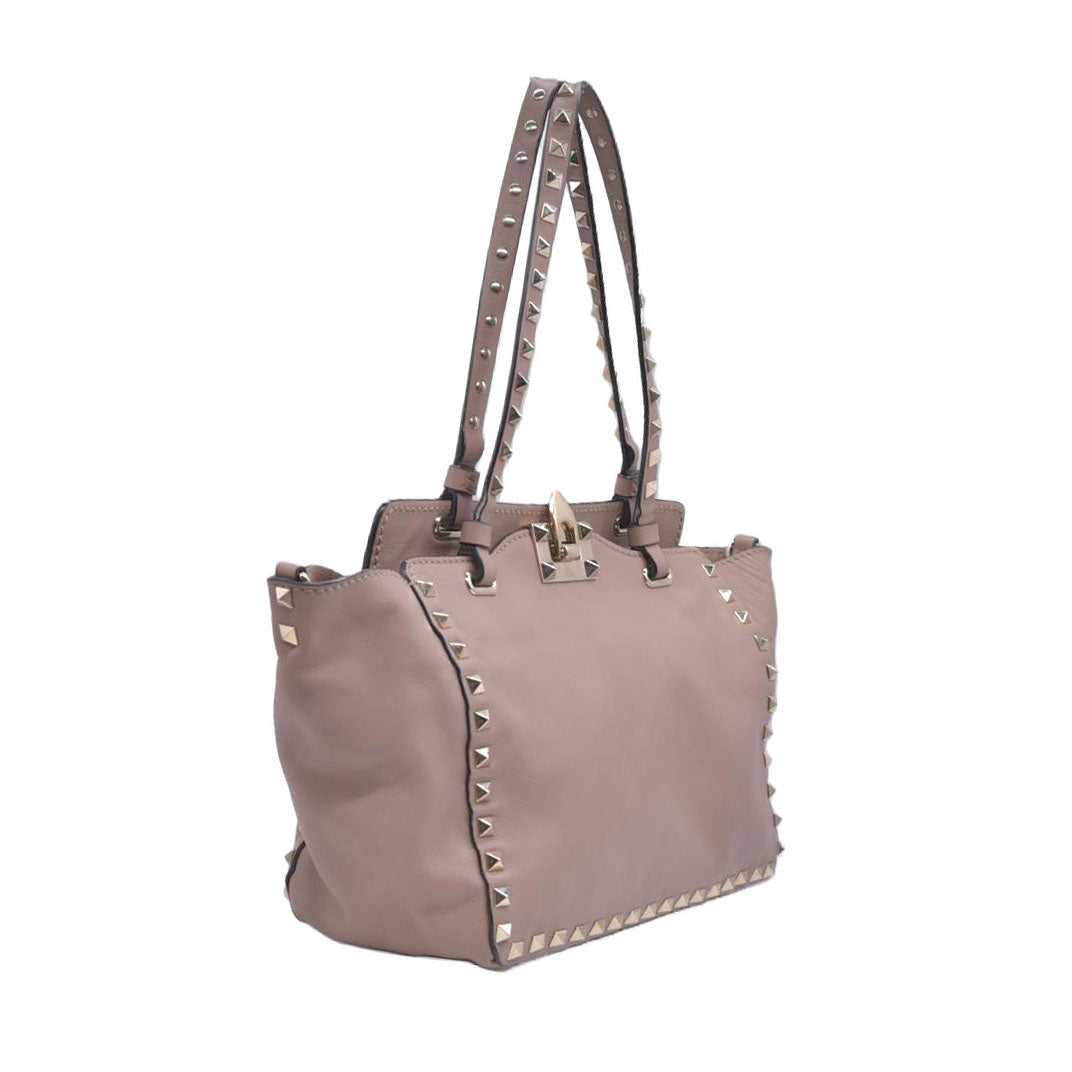 $2450 Valentino Rockstud Top Handle Smalll Shoulder Bag Beige 10021132