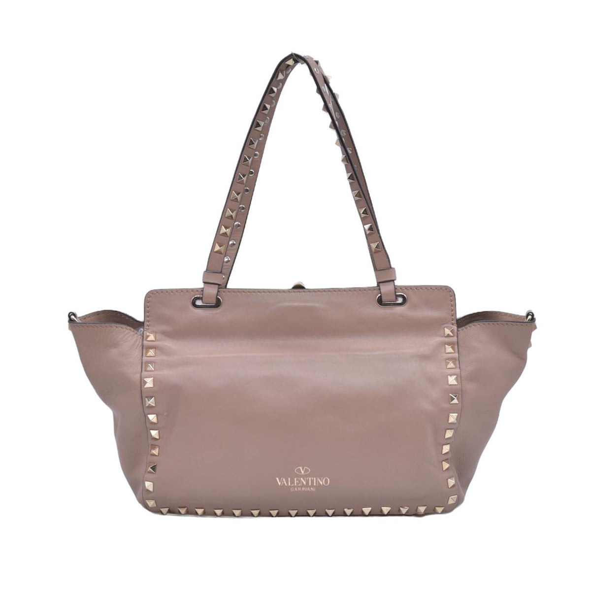 $2450 Valentino Rockstud Top Handle Smalll Shoulder Bag Beige 10021132