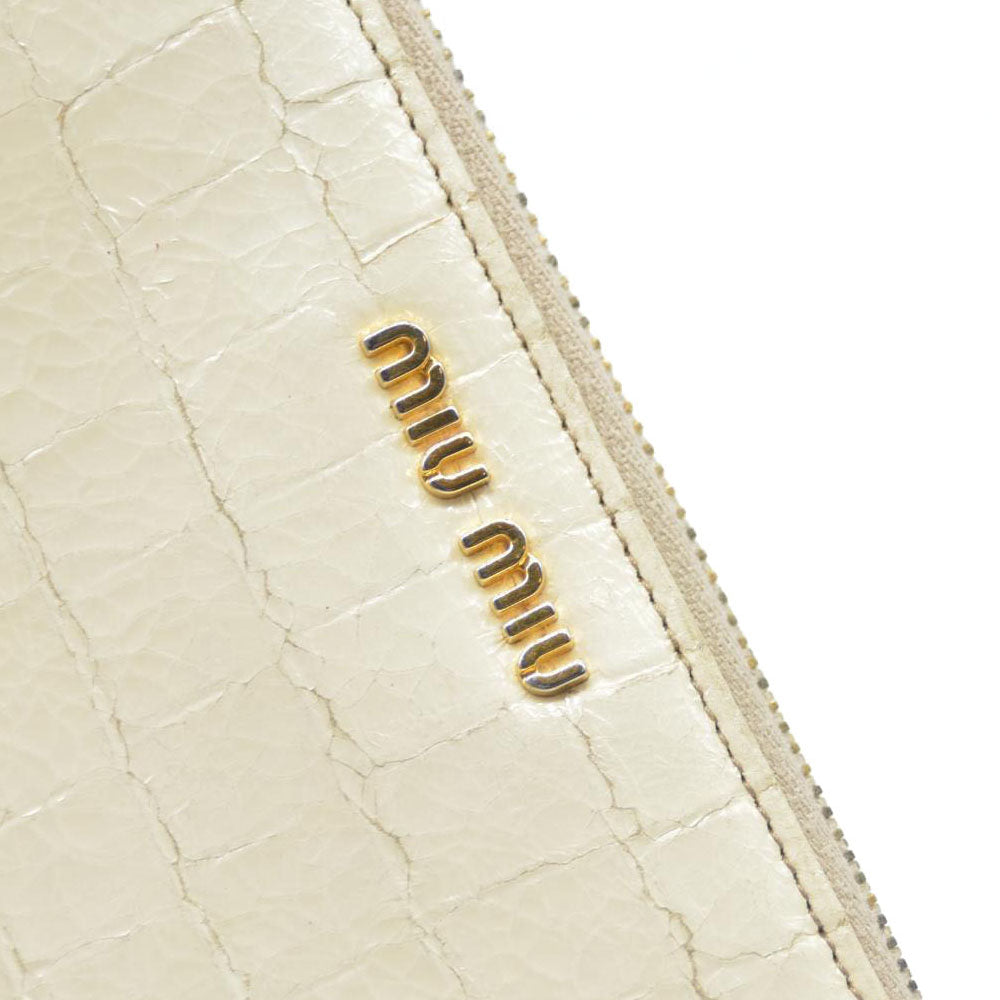 MIU MIU Logo Embossed Leather Zippy Long Wallet White