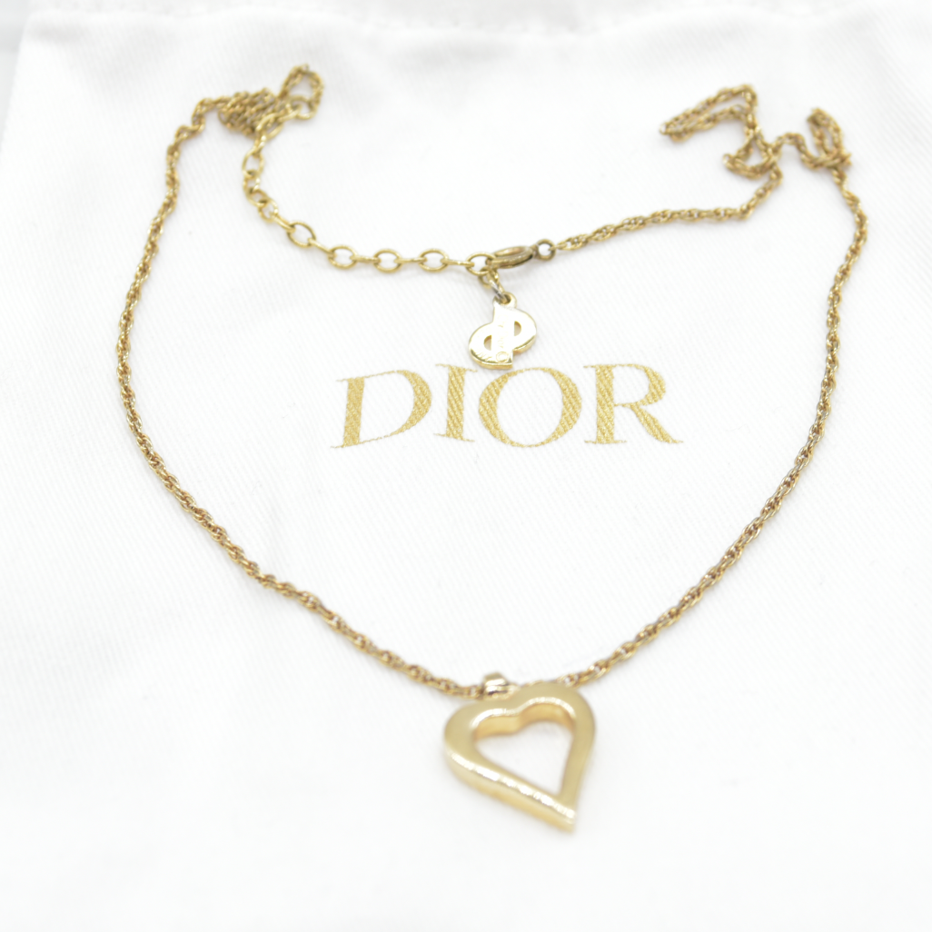 $410 Dior Gold Plated Open Heart Necklace Vintage
