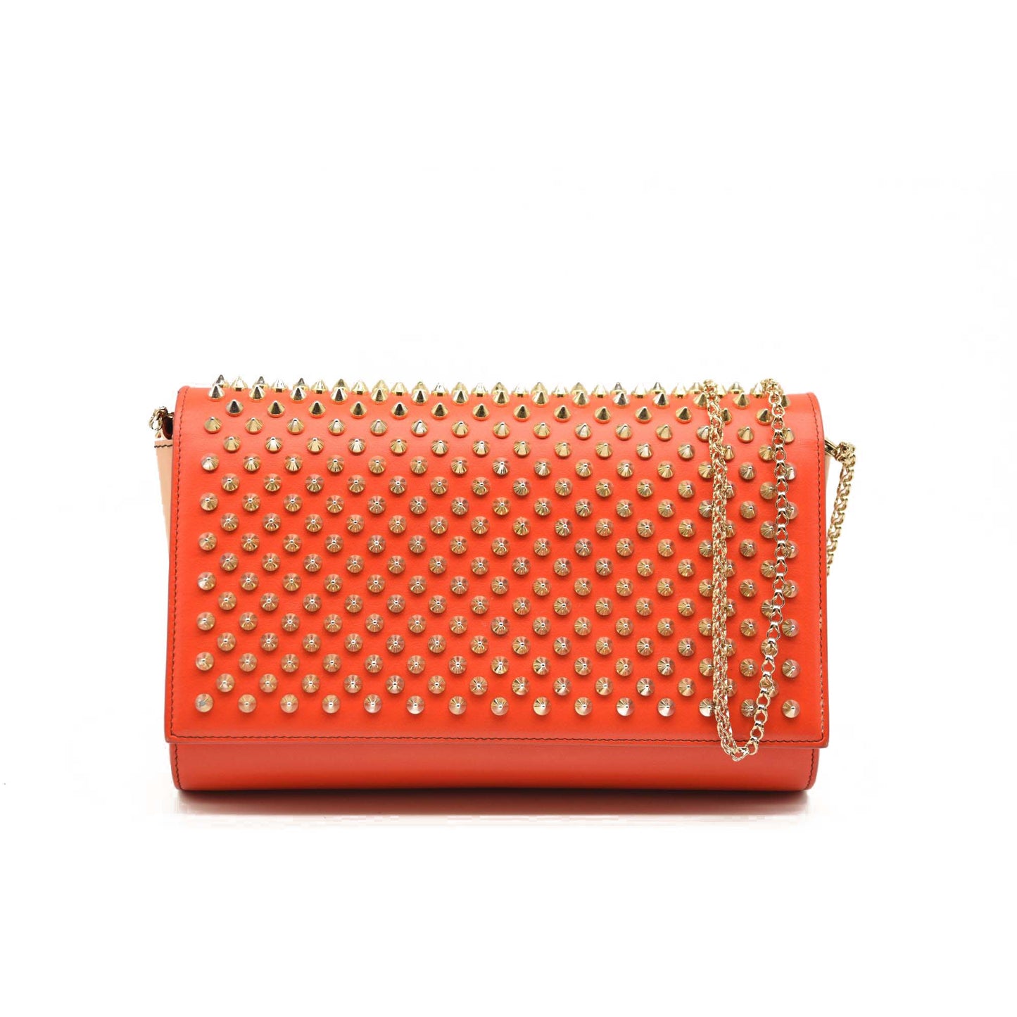 CHRISTIAN LOUBOUTIN Calfskin Spikes Paloma Clutch Red Orange Crossbody