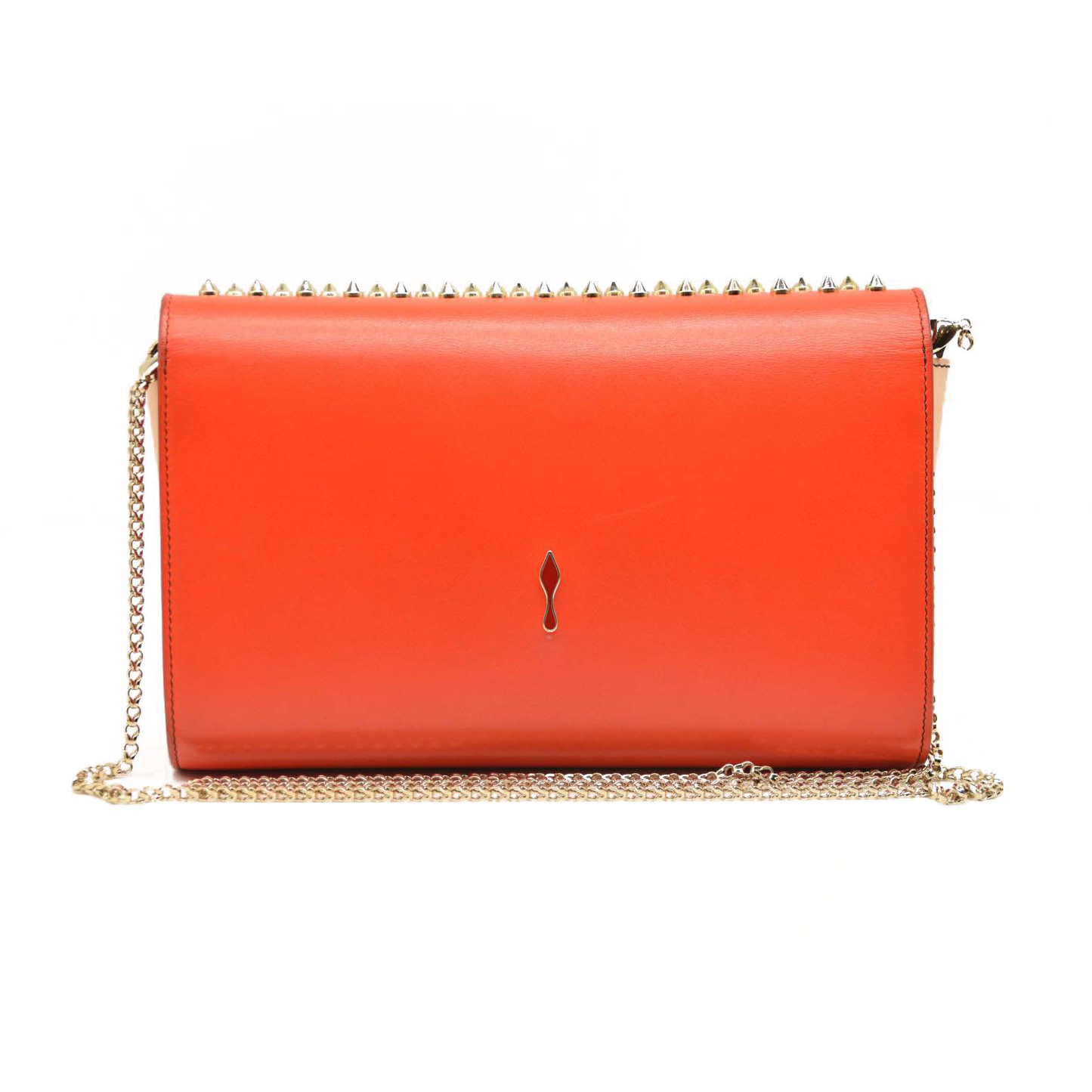 CHRISTIAN LOUBOUTIN Calfskin Spikes Paloma Clutch Red Orange Crossbody