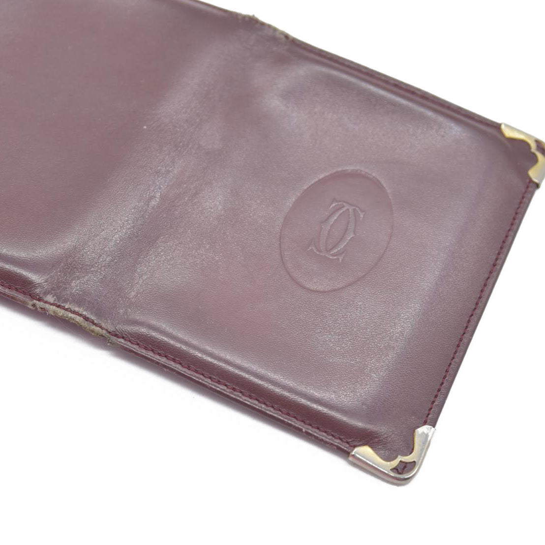 $580 Must de Cartier Leather Bifold Wallet Bordeaux