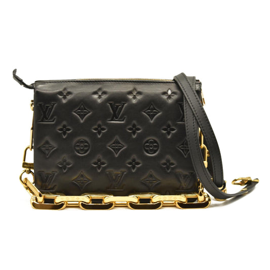 LOUIS VUITTON Lambskin Embossed Monogram Coussin BB Black