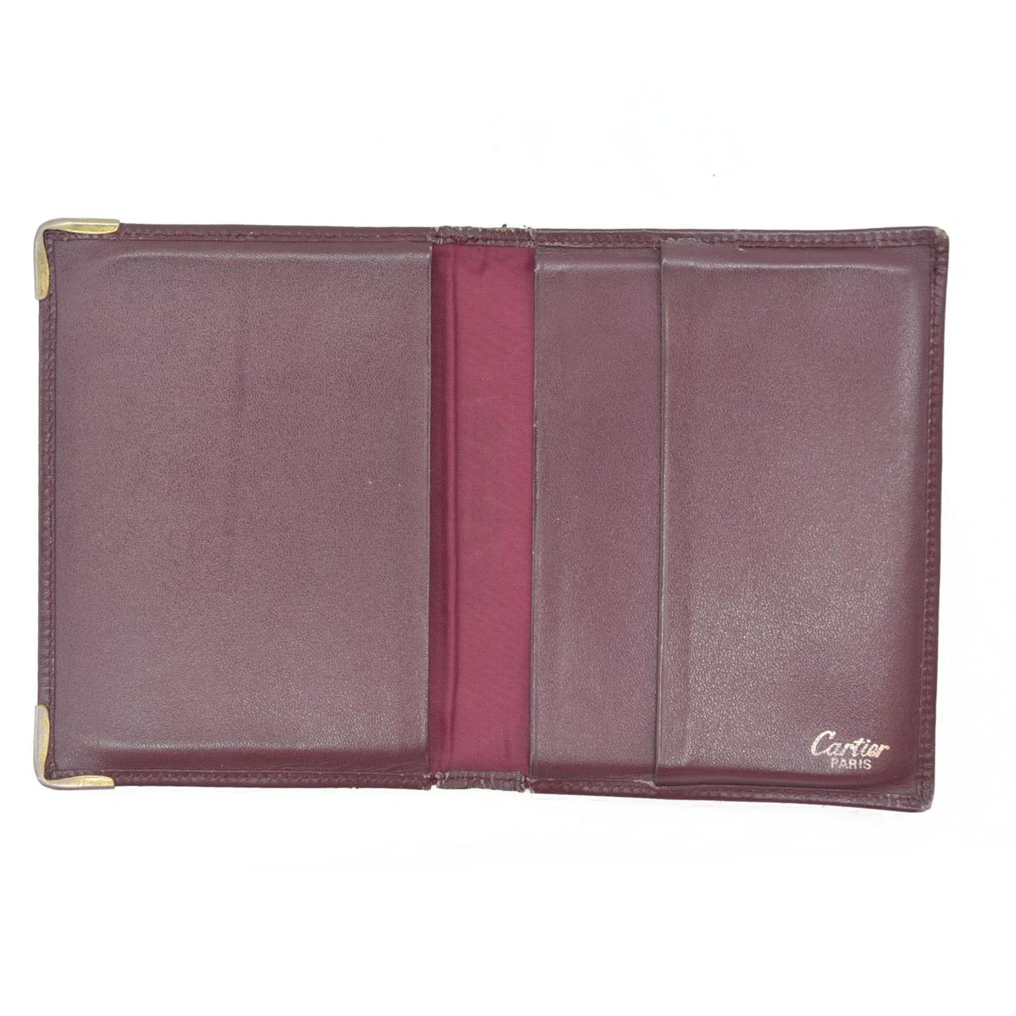$580 Must de Cartier Leather Bifold Wallet Bordeaux