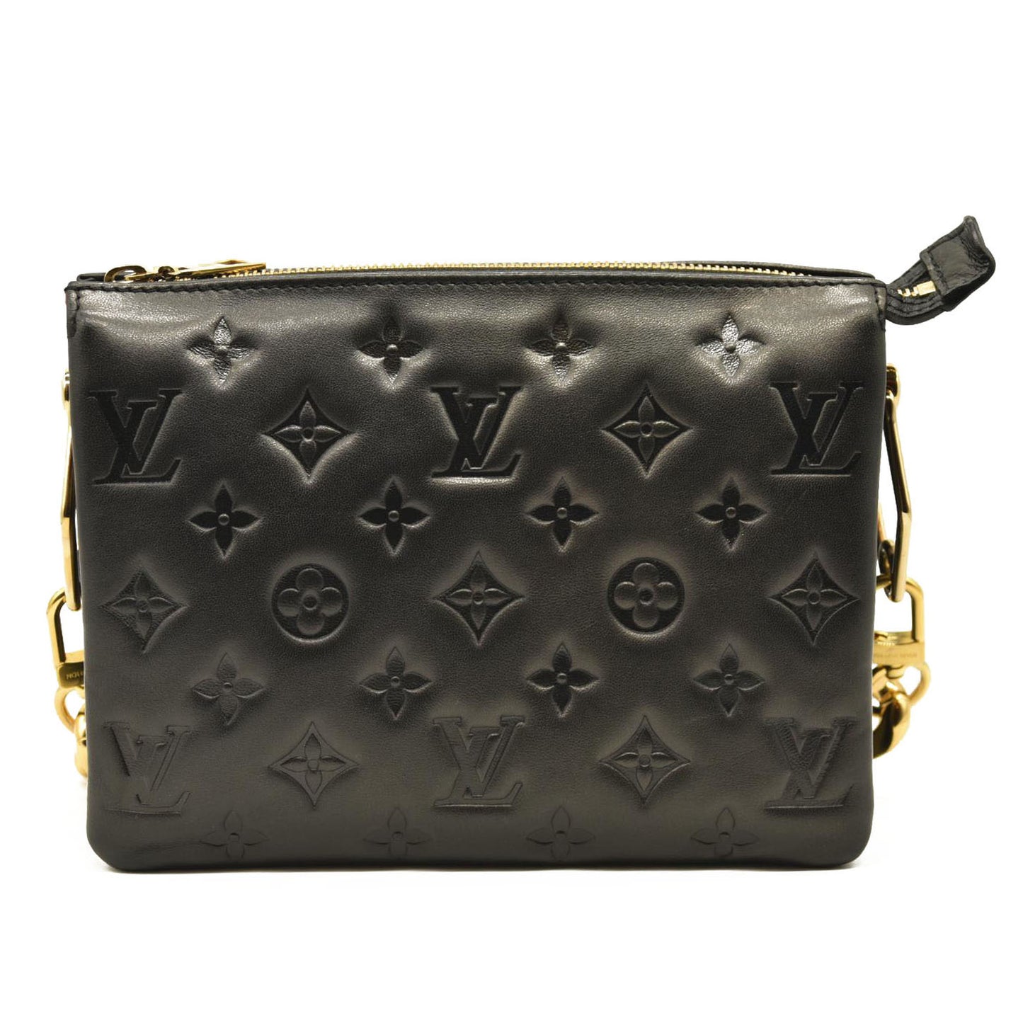 LOUIS VUITTON Lambskin Embossed Monogram Coussin BB Black