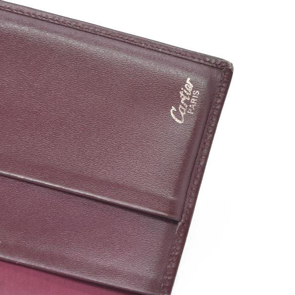 $580 Must de Cartier Leather Bifold Wallet Bordeaux