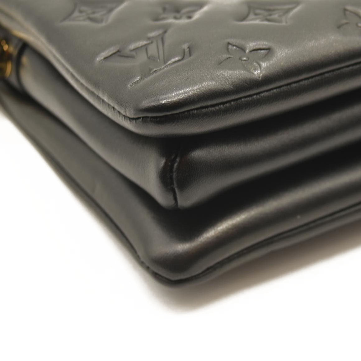 LOUIS VUITTON Lambskin Embossed Monogram Coussin BB Black