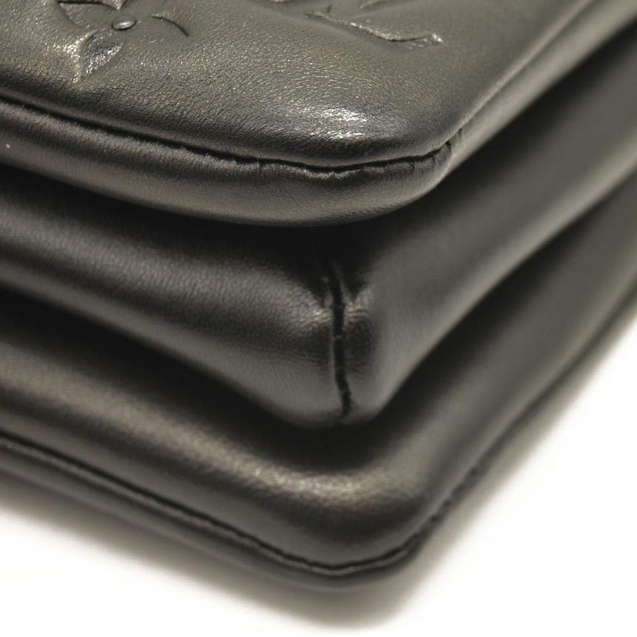 LOUIS VUITTON Lambskin Embossed Monogram Coussin BB Black