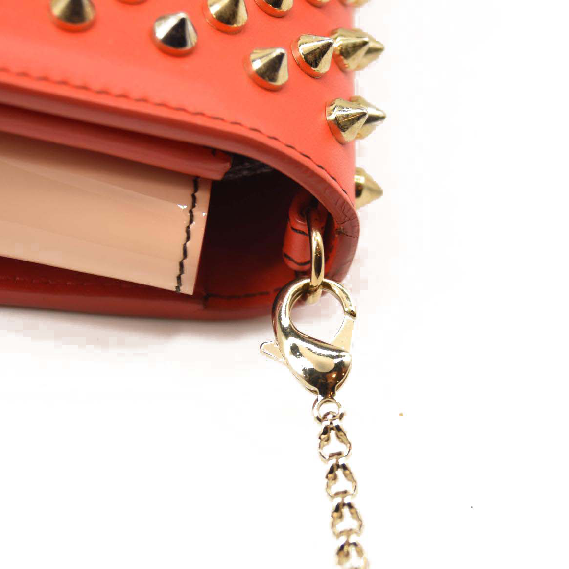 CHRISTIAN LOUBOUTIN Calfskin Spikes Paloma Clutch Red Orange Crossbody