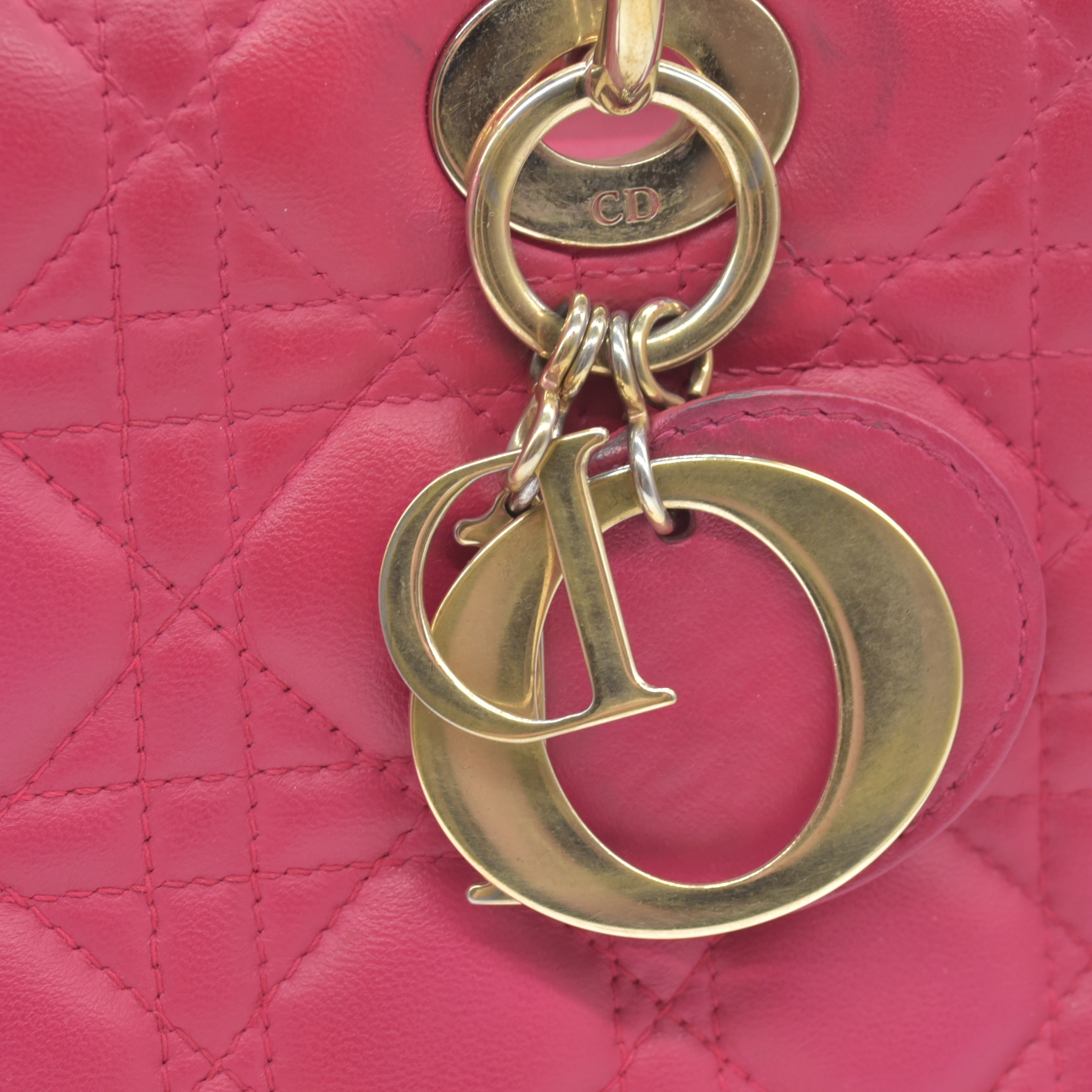 $6700 Christian Dior Lambskin Cannage Medium Lady Dior Fuchsia