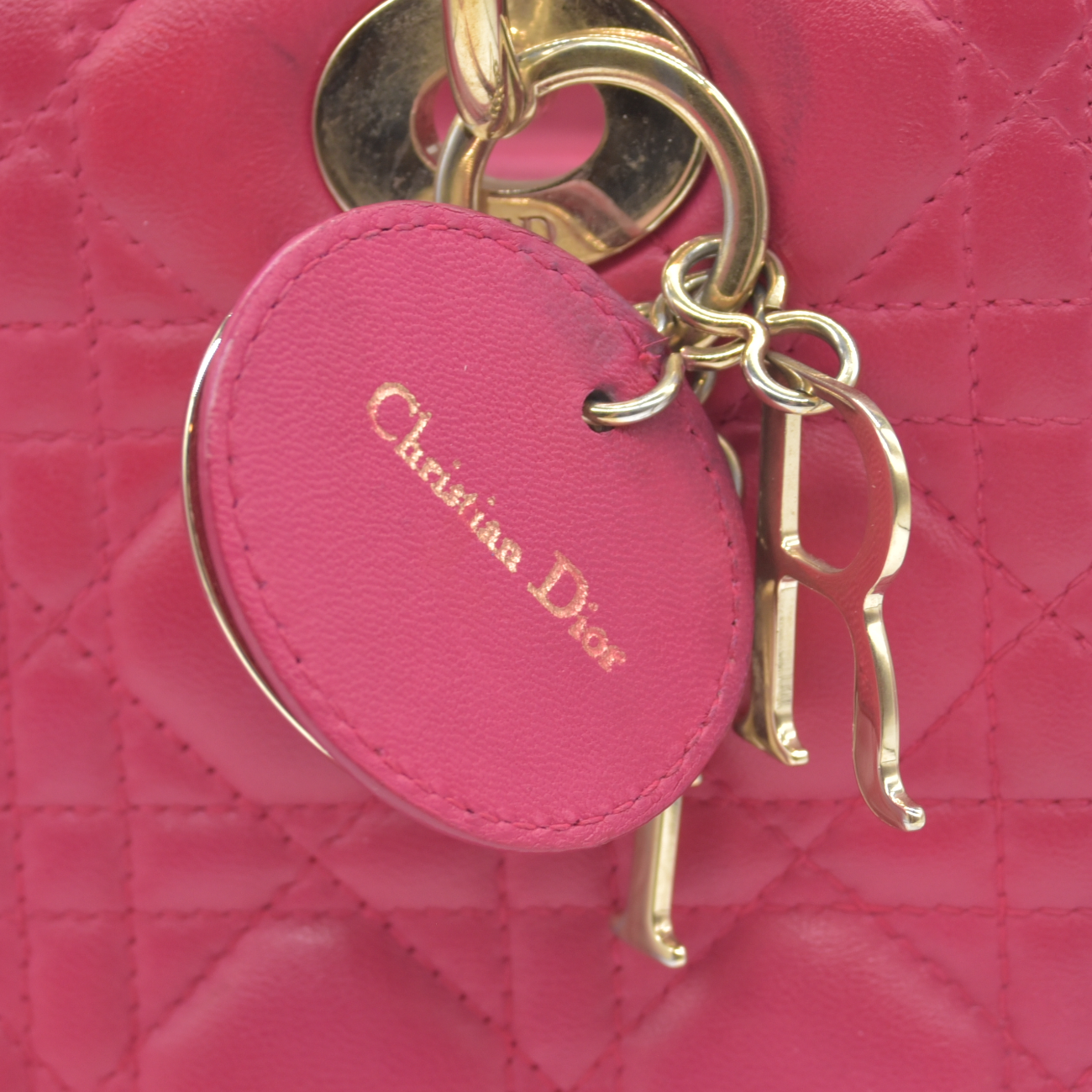 $6700 Christian Dior Lambskin Cannage Medium Lady Dior Fuchsia