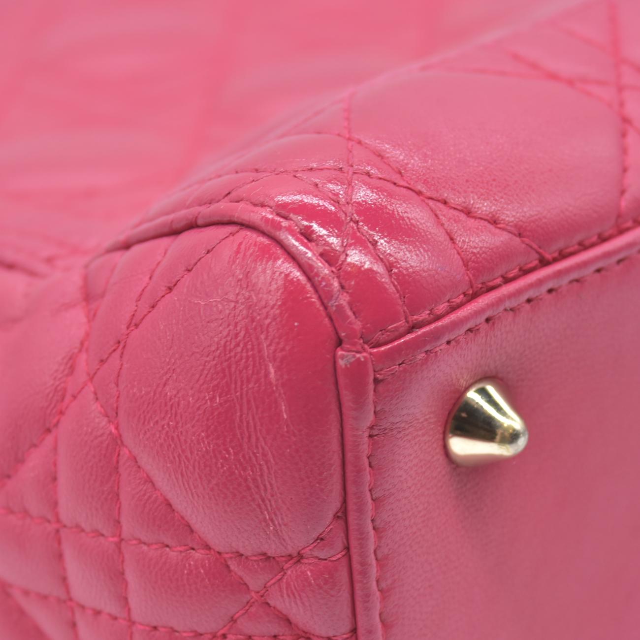 $6700 Christian Dior Lambskin Cannage Medium Lady Dior Fuchsia