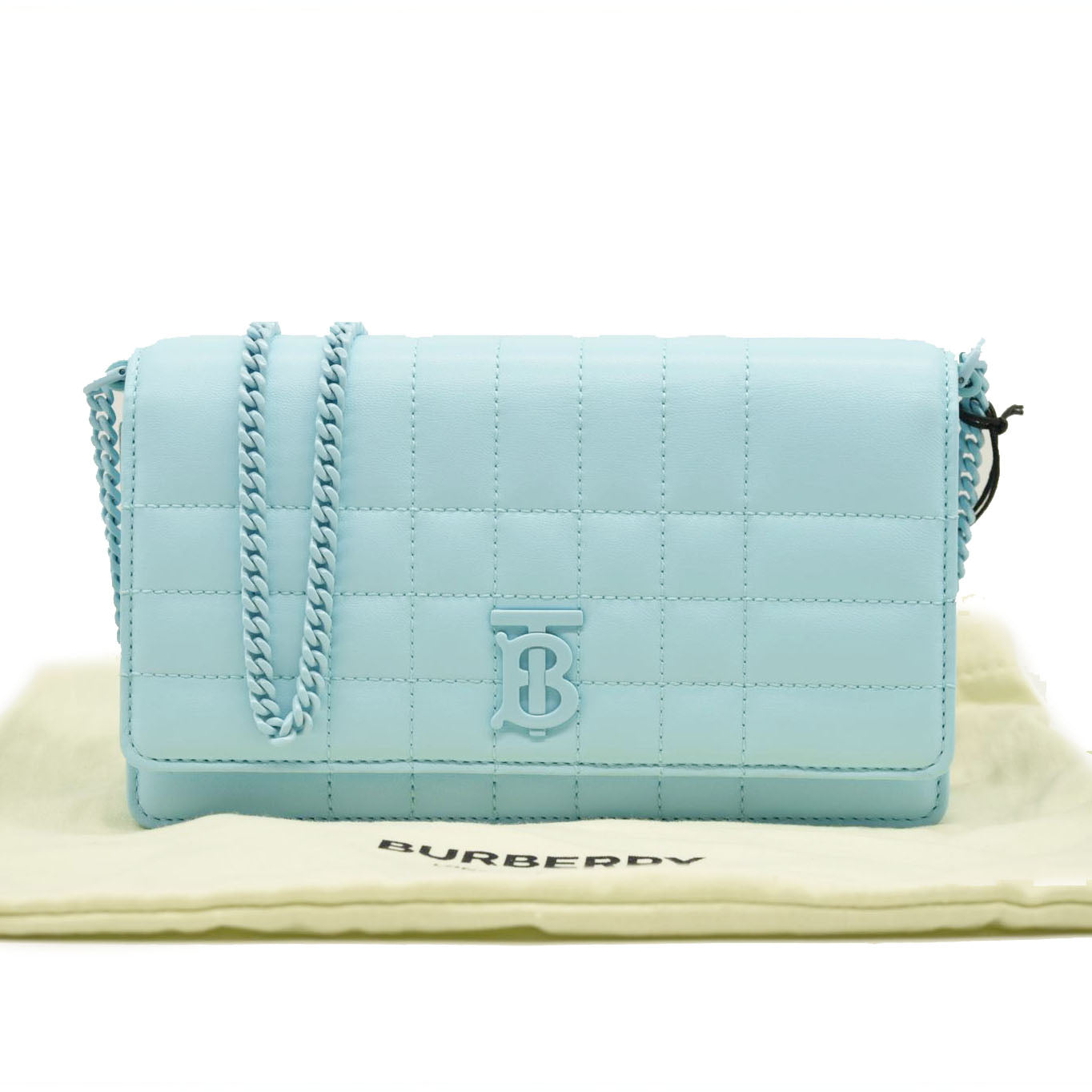 BURBERRY Lola TB Quilted Leather Clutch on Chain Sky Blue